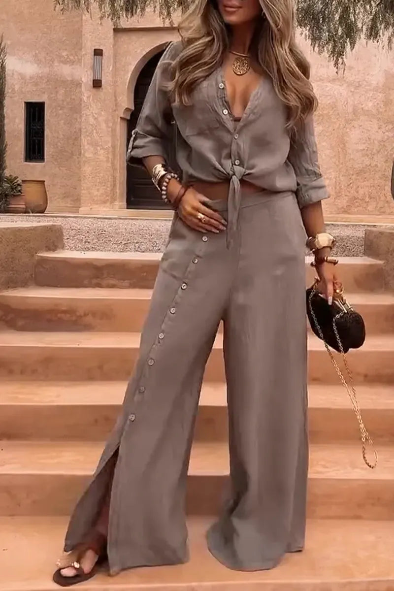 Conjunto Luna em Linho Natural - Modelagem Pantalona e Tecido Respirável (Promoção Válida Apenas Hoje)