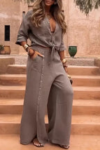 Conjunto Luna em Linho Natural - Modelagem Pantalona e Tecido Respirável (Promoção Válida Apenas Hoje)