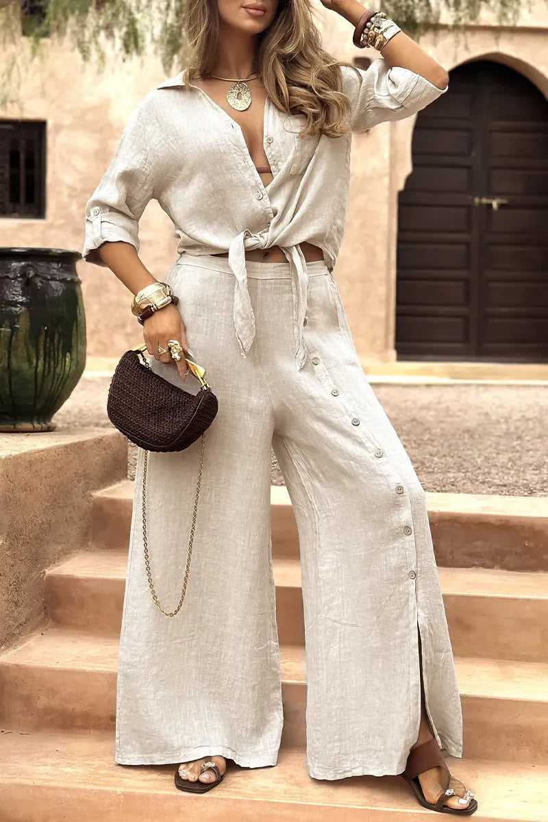 Conjunto Luna em Linho Natural - Modelagem Pantalona e Tecido Respirável (Último dia de Promoção)